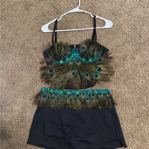 Peacock Feather Embellished Two-Piece Set